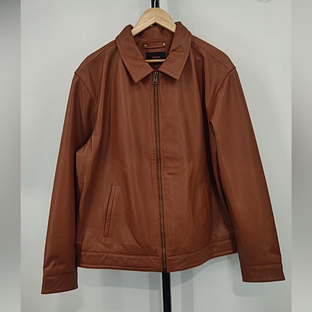 Quince Men 100% Leather Harrington Jacket Dark‎ Cognac Brown XL - Picture 9 of 11